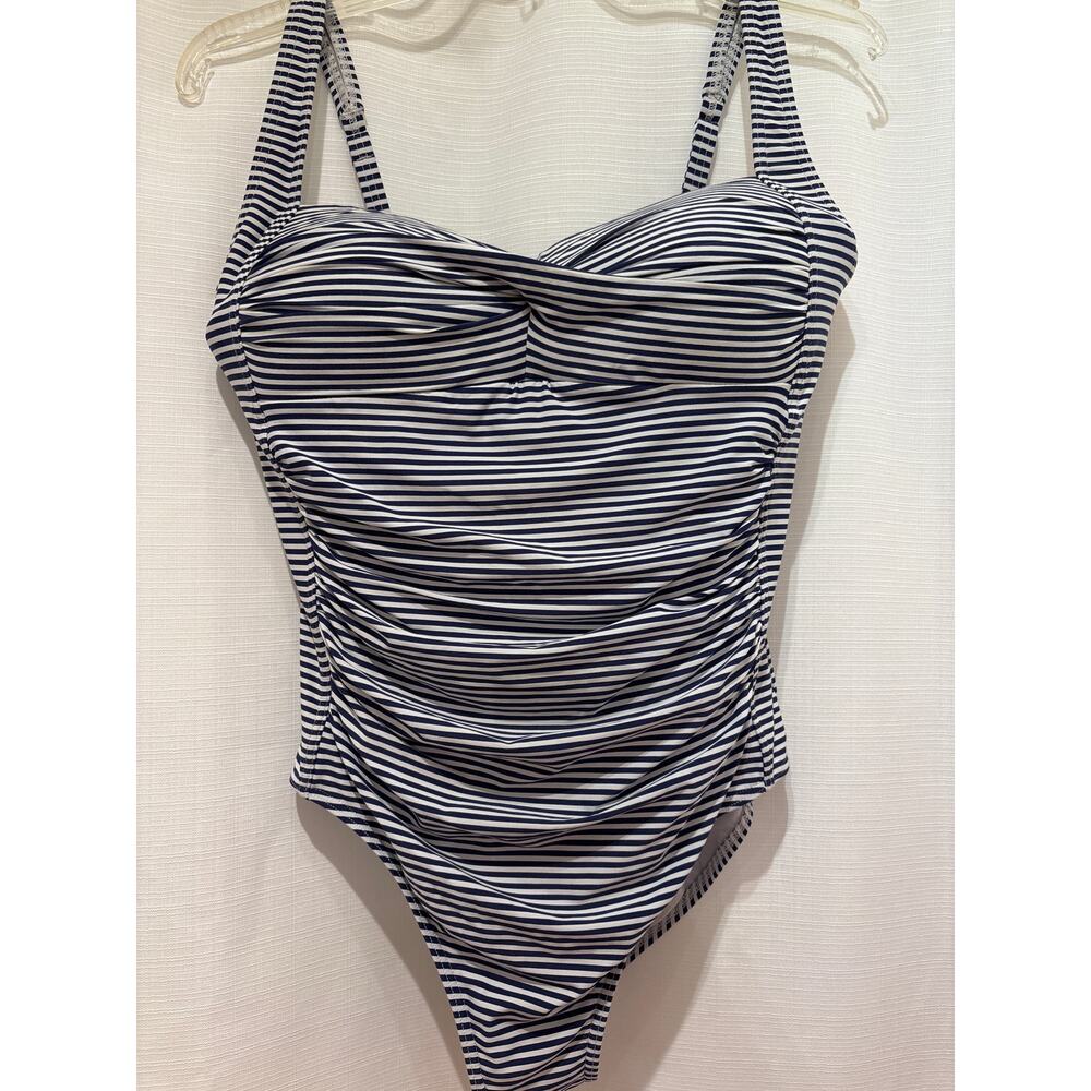 BOND-EYE Australia Navy White Stripe One Piece Swimsuit Size 8 US D/DD